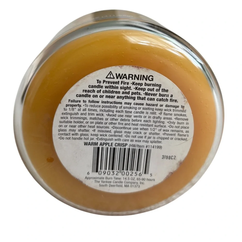 Yankee Candle Jar Warm Apple Crisp Vintage Black Band Gold Tan Yellow 14.5 Oz